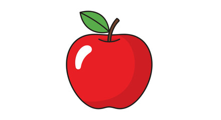 A vibrant red apple with a green leaf and stem.