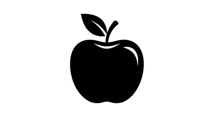Simple Black Silhouette of a Single Apple with Leaf.