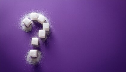 Lump Sugar Question On Purple Background With Copy Space