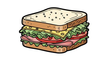 Delicious Hand-Drawn Sandwich with Multiple Layers and Ingredients.