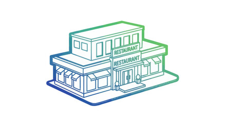Isometric Line Art Restaurant Building Illustration with Gradient Color.