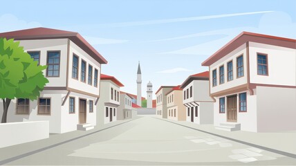 Traditional Turkish Street with Ottoman Houses
