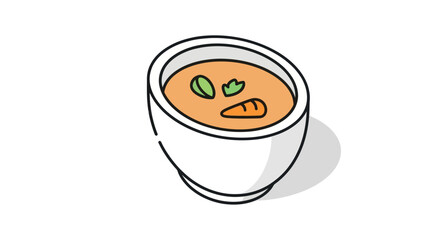 Delicious Carrot Soup in White Bowl Simple Line Art Illustration.