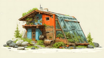 Happy child sitting on a puzzle floor with raised arms in celebration against vibrant yellow and green brushstroke background for playful educational illustrations