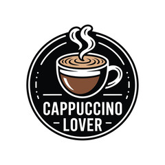 Steaming Cappuccino Cup Badge Design coffee drink