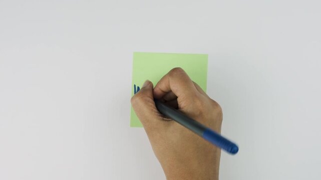 journaling for Mental health and Well being concept stock video with woman wrting self affirmations on post it note 
