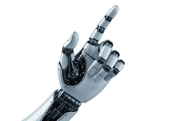 Robotic Hand Pointing Upwards Digit Index Finger Gesture Futuristic Technology Artificial Intelligence Innovation Digital Future Concept Isolated on Transparent Background