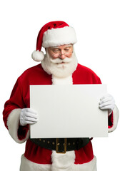 Naklejka premium Happy Santa Claus Holding Blank Sign Isolated On Transparent Background For Christmas Wishes