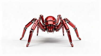 3D rendering of a red mechanical spider isolated on a white background