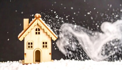 Wooden house model in winter snow