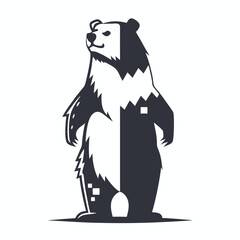 Abstract bear silhouette with stark black and white contrast stands on the ground