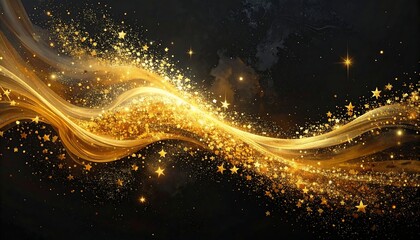 Golden wavy stream with sparkling stars