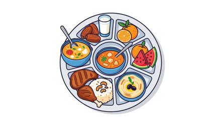 Balanced Meal on Divided Plate Illustration.