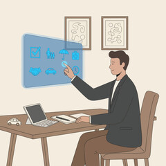 Man using a digital interface to select insurance options at his desk