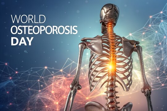 World Osteoporosis Day medical concept. A futuristic human skeleton with a glowing spine illustrates bone disease and modern health technology awareness.
Generative Ai. - Powered by Adobe