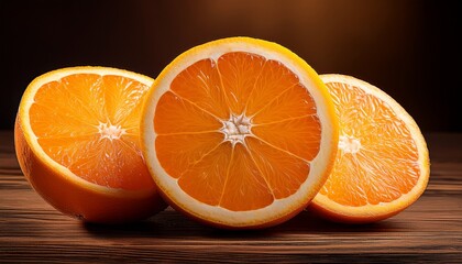 Sliced Orange On Wooden Table