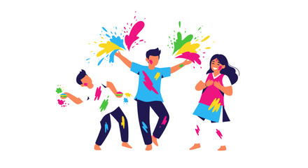 Joyful People Celebrating Holi Festival with Colorful Powder.