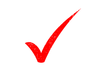 Bold red check mark symbol for success and agreement against a stark background isolated on transparent background