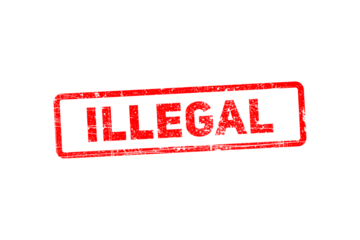 Red stamp "illegal" text graphic glowing with a border symbolizing prohibition isolated on transparent background