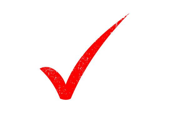 Bold red check mark symbol for success and agreement against a stark background isolated on transparent background
