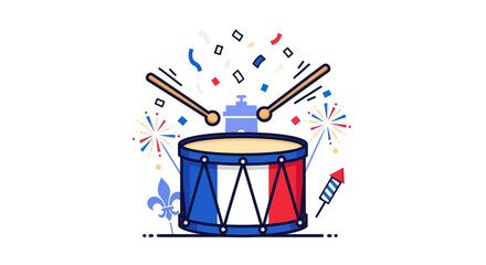 Patriotic Drum with French Flag Colors and Drumsticks Celebration.