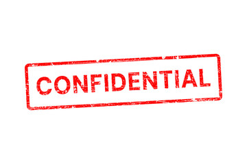 Red neon confidential stamp symbol glowing text against dark backdrop isolated on transparent...