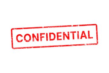 Red neon confidential stamp symbol glowing text against dark backdrop isolated on transparent background