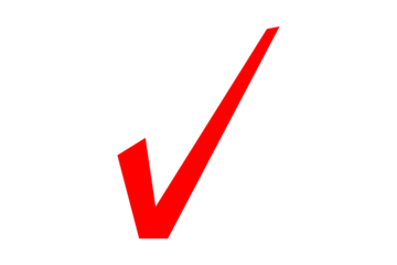 Bright red check mark symbol against a contrasting absence of color isolated on transparent background