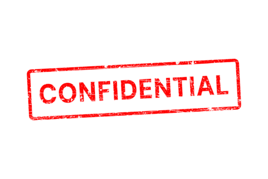Red neon confidential stamp symbol glowing text against dark backdrop isolated on transparent background - Powered by Adobe
