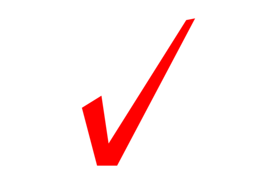 Bright red check mark symbol against a contrasting absence of color isolated on transparent background