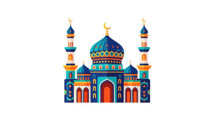 Colorful Stylized Mosque Illustration with Dome and Minarets.