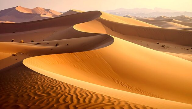 Desert Dunes' Golden Hues at Dawn - Powered by Adobe