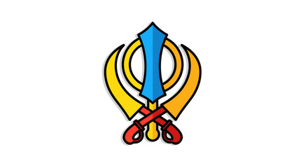 Colorful Sikh Symbol with Swords and Ring.
