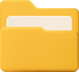 3D yellow file folder icon with a document inside. Perfect for business, office, data organization, storage, and digital management design projects.