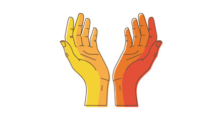 Stylized Human Hands with Gradient Colors Palms Open Upwards.