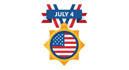 Patriotic July 4th Medal with American Flag and Ribbon.
