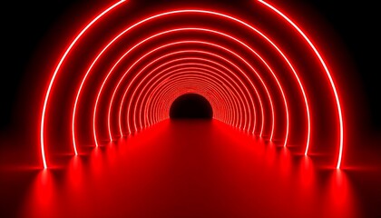 Red neon tunnel leading to a dark void