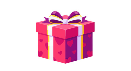 Pink Gift Box with Purple Hearts and Striped Bow.