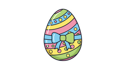 Colorful Decorated Easter Egg with Bow and Stripes.
