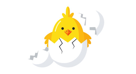 Cute Yellow Chick Hatching from a Cracked White Egg.