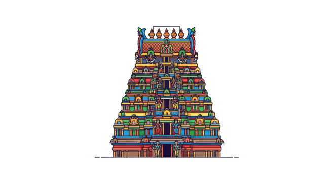 Traditional South Indian Temple Gopuram with Colorful Sculptures.