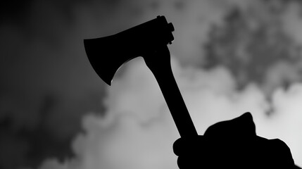 Black silhouette of a firefighter s axe
