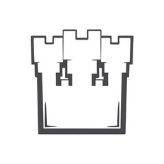Obraz premium Gray outline shows a stylized fantasy fortress with crenellations and castle architecture