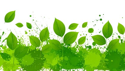 Green leaves and splashes on a white background