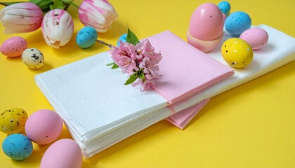 Easter themed decorative napkins with colorful eggs and flowers