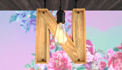 Wooden letter "N" with Edison bulb
