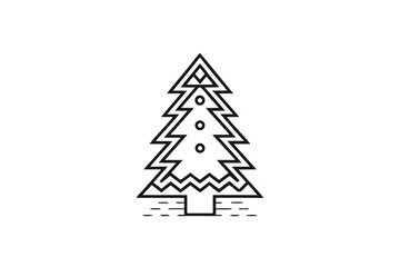 Fototapeta premium Linear evergreen tree showcases zigzags, trunk details, and simple ornaments against a clean backdrop