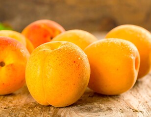 Fresh apricots on a wooden surface