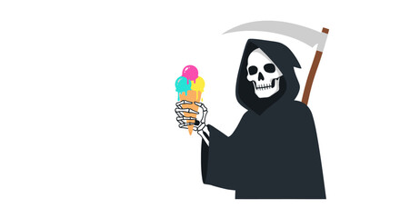 Grim Reaper with Ice Cream Cone Skull Face and Scythe.