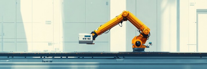 Industrial robotic arm in motion within a modern manufacturing facility during daytime